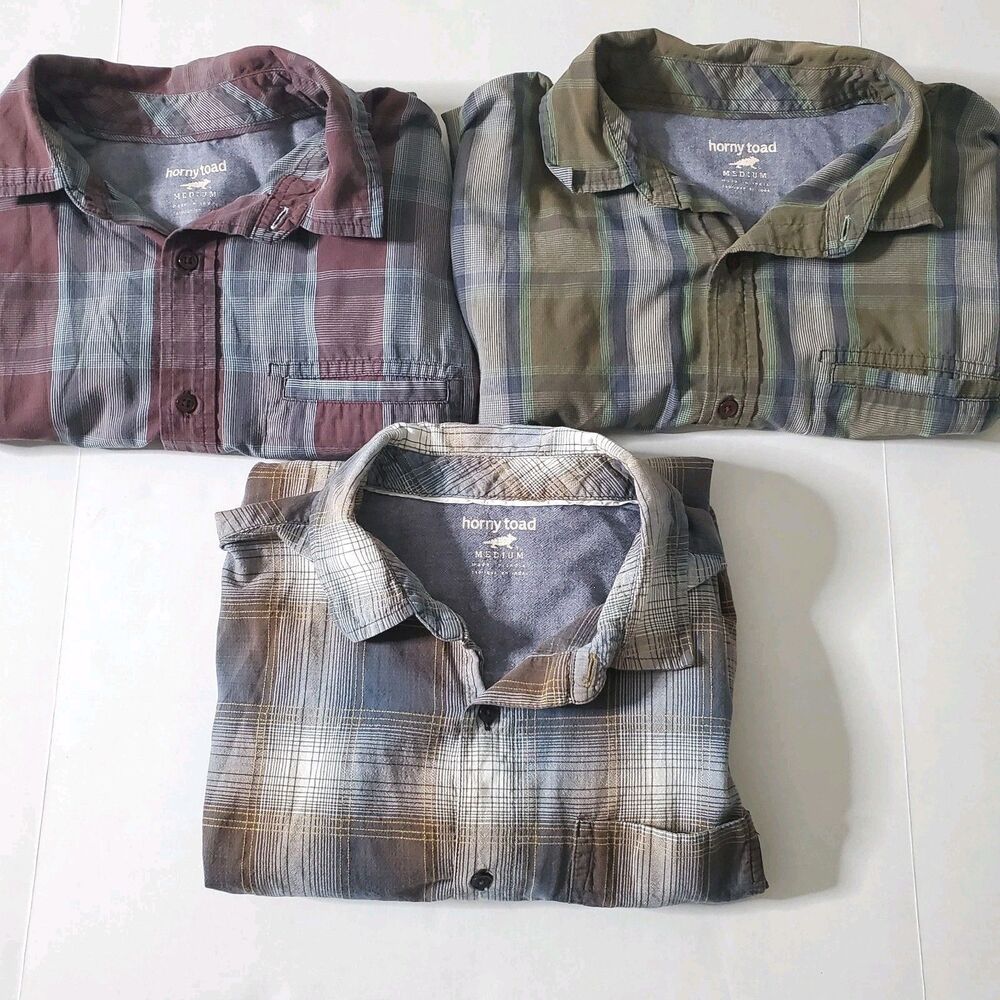 Horny Toad Plaid Shirt Set Of 3 Size M Button Up Lightweight Size Pocket Mens
